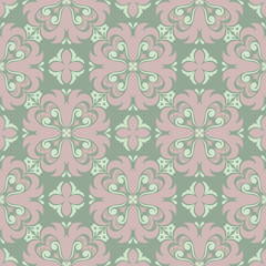 Floral seamless pattern. Olive green background with pale pink flower elements