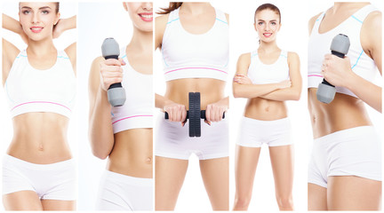 Slim and slender girl in a sport concept. Sport, fitness, weight loss, body care and workout collection.