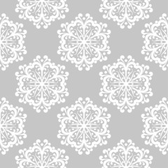 White floral seamless pattern on gray background