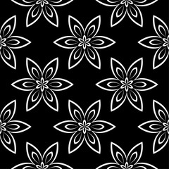 White floral seamless pattern on black background