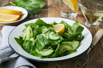Salad with cucumber and sorrel leaves
