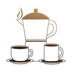 teapot with cups coffee isolated icon vector illustration design
