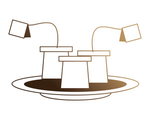 delicious herbs tea bags with dish vector illustration design