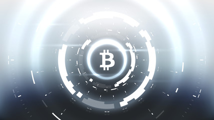 Bitcoin cryprocurrency futuristic vector illustration for background, HUD, graphic user interface, banner, business and finance infographics and more. Worldwide digital money blockchain system