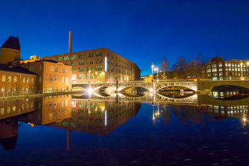 Industrial buildings in Tampere by night (Finland)