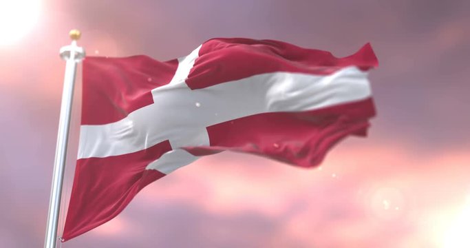 Denmark flag waving at wind at sunset, loop