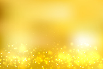 Abstract gold blurred background with bokeh and gold glitter footers.