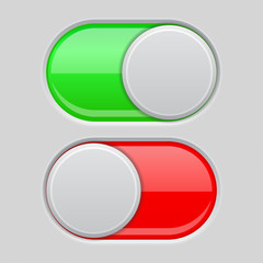 On and Off toggle switch buttons. Red and green 3d icons