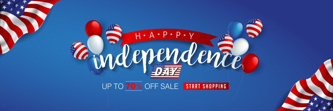 Independence day USA sale promotion advertising banner template american balloons flag decor.4th of July celebration poster template.voucher discount.Vector illustration .