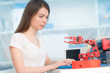 Student girl in robotics class