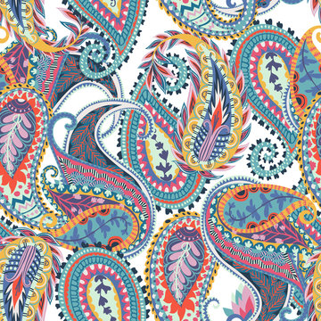 Seamless paisley pattern. Oriental design for fabric, prints, wrapping paper, card, invitation, wallpaper. Vector illustration