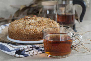 Hot tea and homemade nut cake