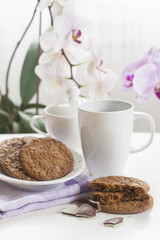 Breakfast with homemade milk chocolate biscuits