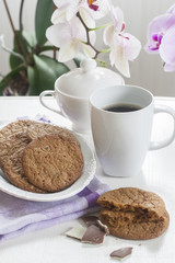 Breakfast with homemade milk chocolate biscuits