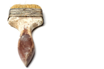 Old paint brush isolated on white background.