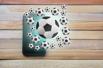 smart phone on wood board background.using wallpaper for education, business product concept object...