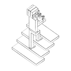 boy using vr goggles climbing stairs with game controller vector illustration sketch