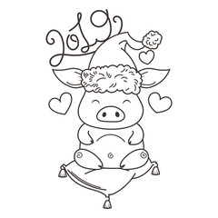 Cute cartoon pig in love. Symbol of New 2019 Year