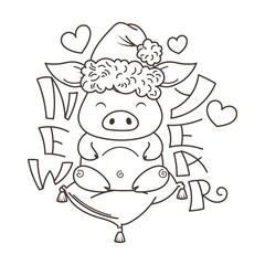 Cute cartoon pig in love. Symbol of New 2019 Year