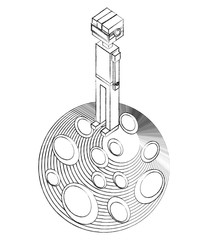 boy using vr goggles standing on game planet vector illustration sketch