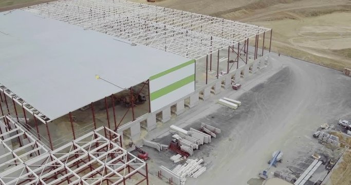 Flying around a new build warehouse building