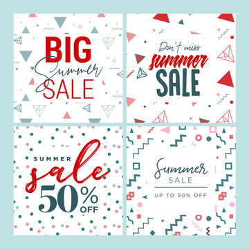 Set of mobile banners. Summer sale. Vector illustration concept for social media banners, marketing material, online advertising.