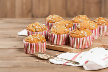 Home Baked Super Food Muffins With Sunflower Seeds, Banana, Oats.