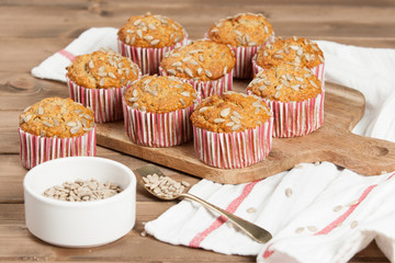 Home Baked Super Food Muffins With Sunflower Seeds, Banana, Oats.