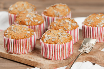 Home Baked Super Food Muffins With Sunflower Seeds, Banana, Oats.