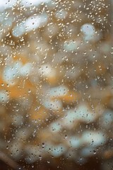 Rain drops or condensation on the glass. It is a cold autumn or winter