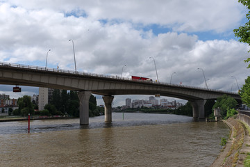 Bridge of A86 highway on Seine river in Paris suburb