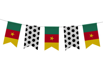 Cameroon flag and soccer ball texture football flag bunting. 3D Rendering