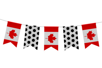 Canada flag and soccer ball texture football flag bunting. 3D Rendering