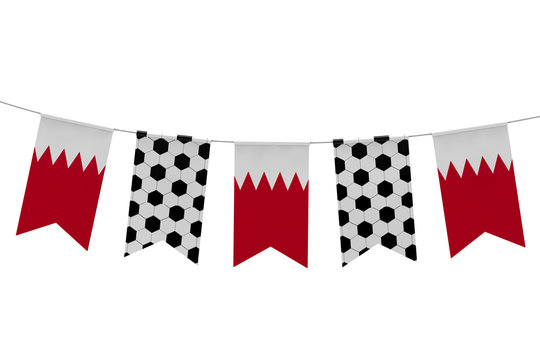 Bahrain flag and soccer ball texture football flag bunting. 3D Rendering