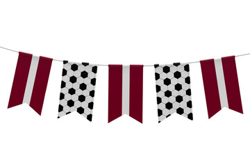 Obraz premium Latvia flag and soccer ball texture football flag bunting. 3D Rendering