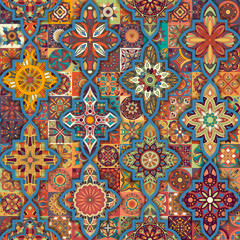 Ethnic floral mandala seamless pattern. Colorful mosaic background. - 209193544