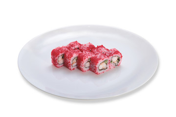 Dish with sushi rolls