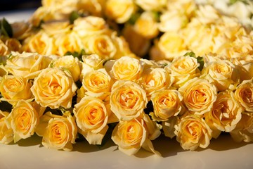 The composition is made by florists from fresh flowers.