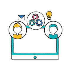 tablet device with set icons vector illustration design