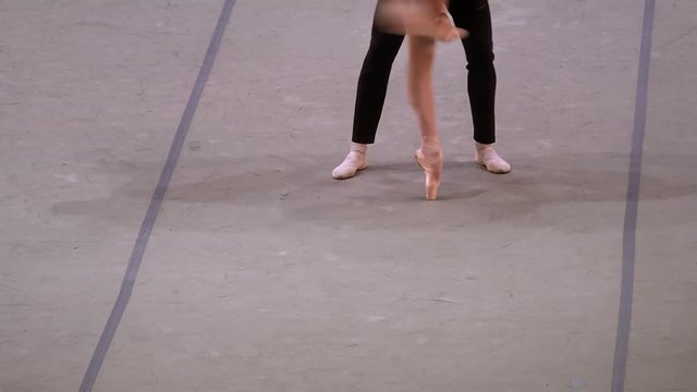 Stars of Russian ballet (couple) during rehearsal.