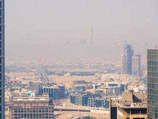 Panorama of the area with skyscrapers in Dubai.