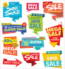 Collection of sale stickers and tags origami design vector illustration 