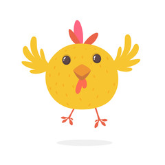 Funny cartoon chicken flying. Vector illustration