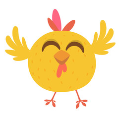 Cute cartoon yellow chicken. Farm animals. Vector illustration of a cute chicken. Mock up for print decoration isolated on white