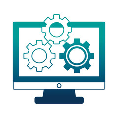 monitor computer with gears isolated icon vector illustration design