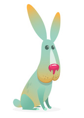 Cute cartoon bunny rabbit sitting. Farm animals. Vector illustration of a smiling bunny. Easter