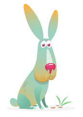 Cute cartoon bunny rabbit sitting. Farm animals. Vector illustration of a smiling bunny. Easter