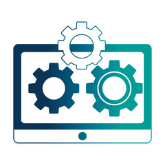 tablet device with gears isolated icon vector illustration design