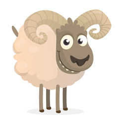 Funny cartoon sheep icon. Vector illustration of a fluffy sheep character mascot. Great for print, sticker or book illustration