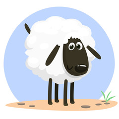 White Sheep Cartoon Mascot Character Standing. Vector Illustration Isolated on white